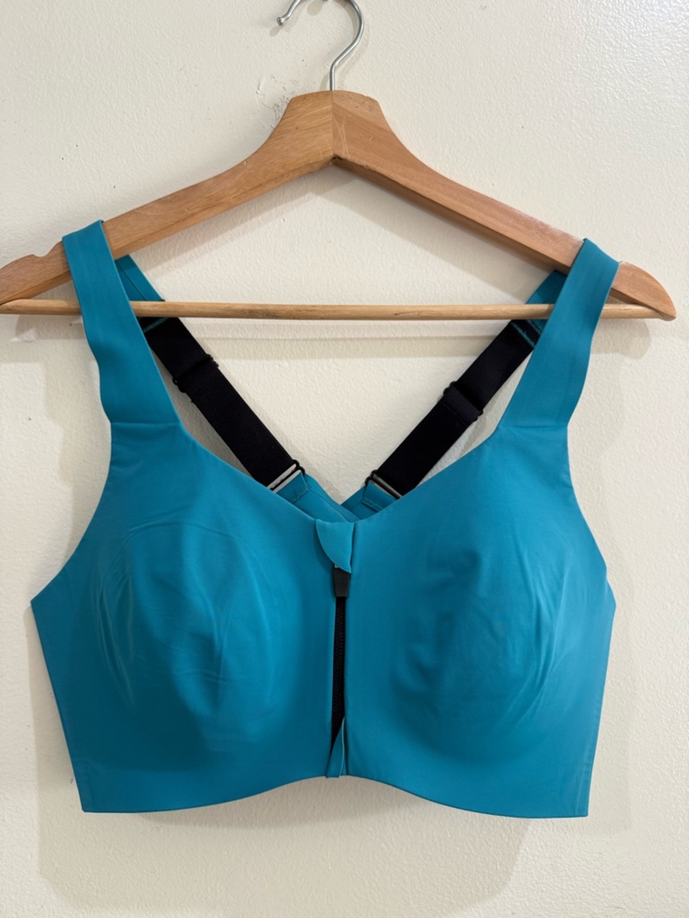 knix Teal Front-Zip Support Bra with Black Adjustable Back Straps
